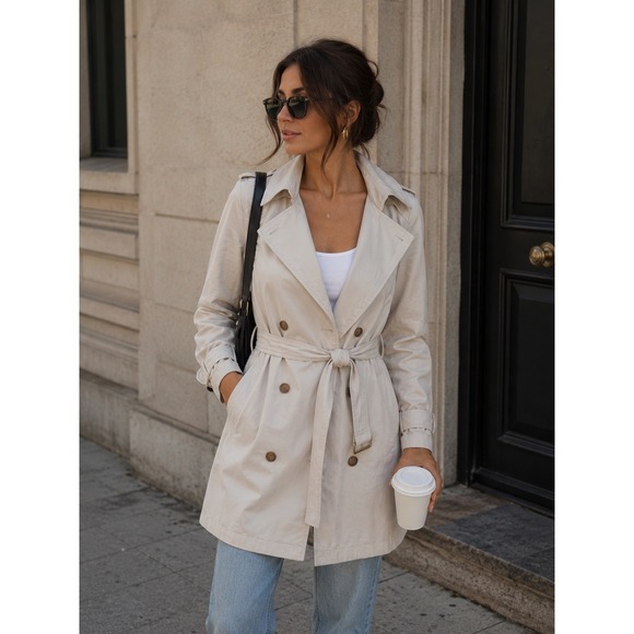 Banana Republic Jackets & Blazers - Banana Republic Khaki Beige Double Breasted Belted Trench Coat Womens XS